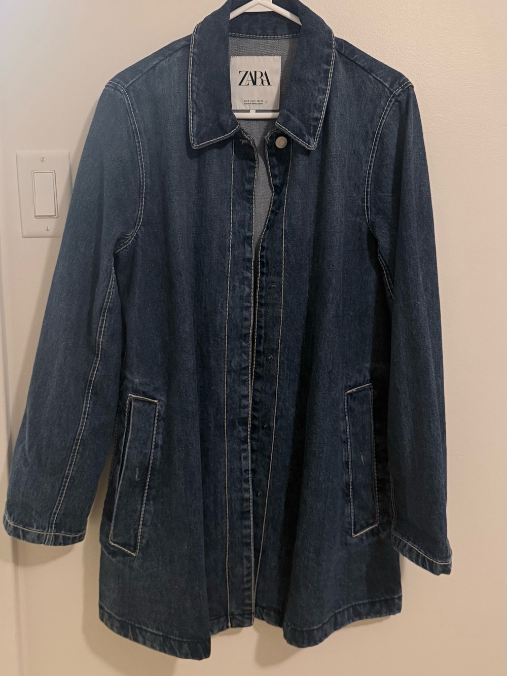 ZARA Dark Blue Long Denim Jacket